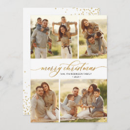 Guld Script Calligraphy 4 Multi Photo jul Julkort