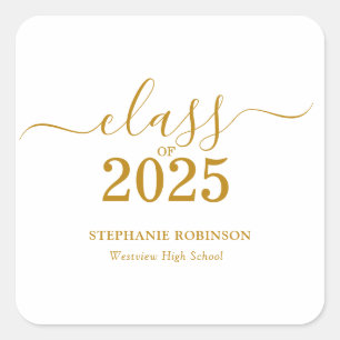 Guld Script Class of 2025 Studentfest Fyrkantigt Klistermärke