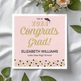 Guld Script Confetti Gratulerar Grad Rosa Napkin Pappersservett
