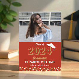 Guld Script Confetti Photo Red Grad-meddelande Inbjudningar