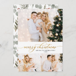 Guld Script Foliage 3 Photo Collage-julkort Julkort