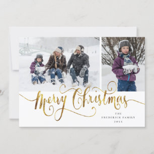 Guld Script God jul Tartan-fotokort Julkort