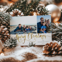 Guld Script God jul Tartan-fotokort Julkort