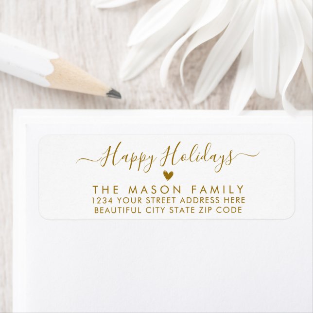 Guld Script Heart-julreturadressetikett Returadress Etikett (Insitu)