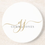 Guld Script Initialer Monogram Minimalist White Underlägg<br><div class="desc">En chic modern svart guld-monogram i snyggt på vit underlägg,  med ett dramatiskt skript som börjar med svascher och din namn i en modern serif-typ.</div>