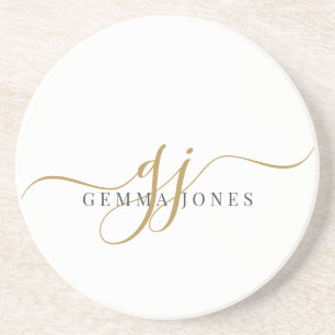 Guld Script Initialer Monogram Minimalist White Underlägg