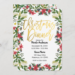 Guld Script Julfest Blommigt Rustic Inbjudningar