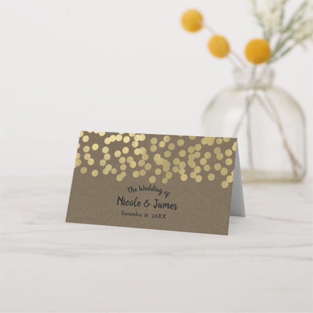 Guld Script Modern Chic Rustic Kraft Bröllop Bord Placeringskort (Framsida)