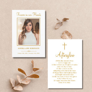 Guld Script Modern Funeral Photo Memorial Prayer Kort