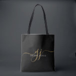 Guld Script Monogram Black Tygkasse<br><div class="desc">En chic,  ett modernt guld-vitt monogram i snyggt på en svart påse,  med ett dramatiskt skript som börjar med svasser och din namn i en modern serif-typ.</div>