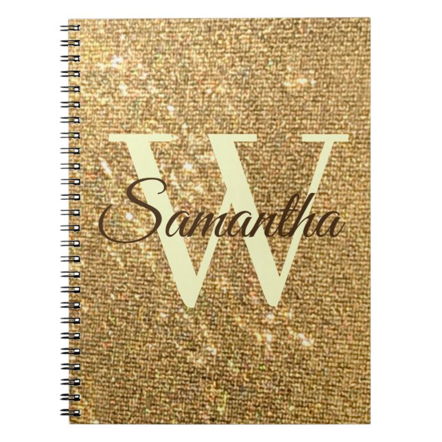 Guld Script Monogram Frost Glitter Anteckningsbok (Framsidan)