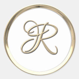 Guld Script Monogram Initial R på valfri färg Runt Klistermärke