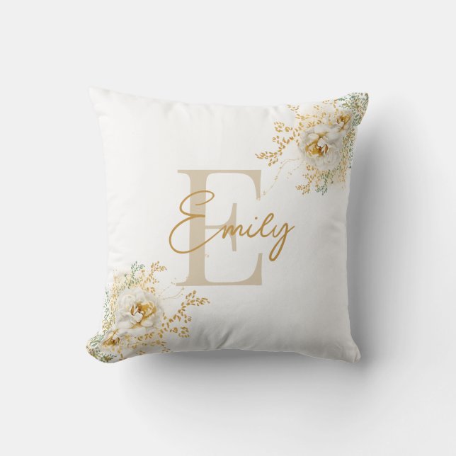 Guld Script Monogram Namn Modern Elegant Kudde (Framsida)