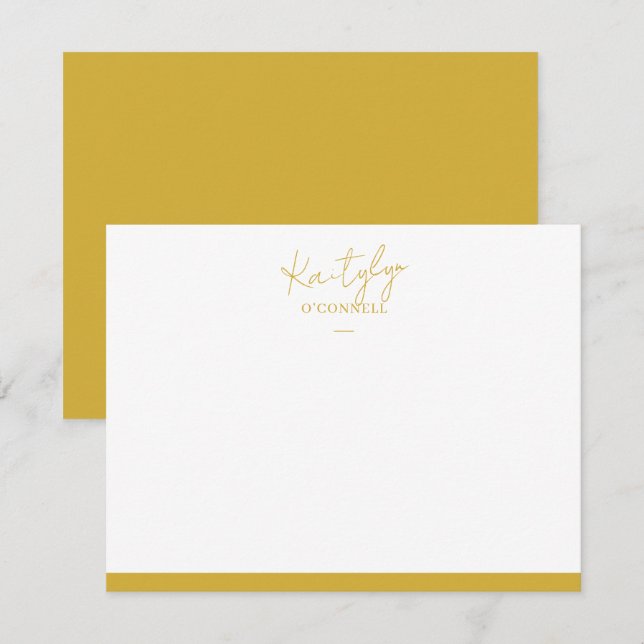 Guld Script Namn med Gräns Design Anteckningskort (Fram/baksida)