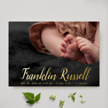 guld SCRIPT Namn-pojken Baby Birth Notice