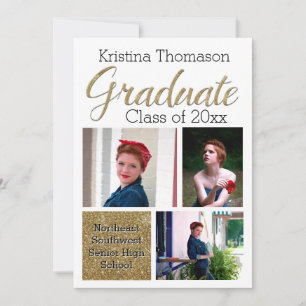 Guld Script Photo Collage High School Studenten Inbjudningar