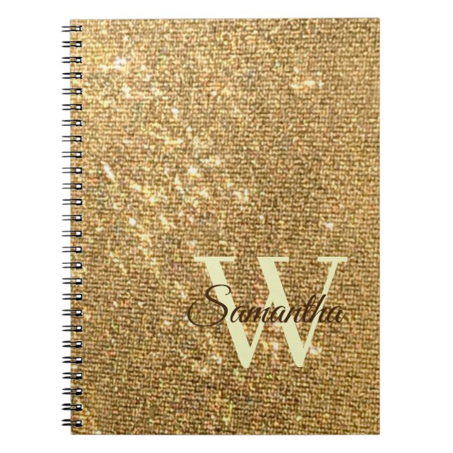 Guld Script Small Monogram Frost Glitter Girly Anteckningsbok (Framsidan)