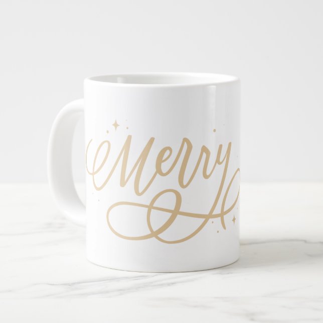 Guld Script Sparkly Bubely Merry Helgdag Gift Jumbo Mugg (Framsida vänster)