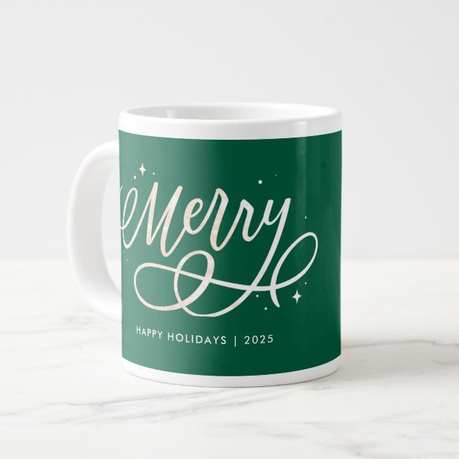 Guld Script Sparkly Merry Helgdag Photo Gift Jumbo Mugg (Framsida vänster)