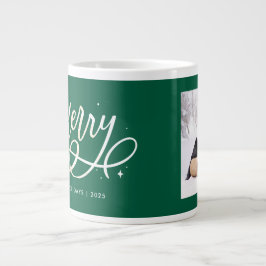 Guld Script Sparkly Merry Helgdag Photo Gift Jumbo Mugg