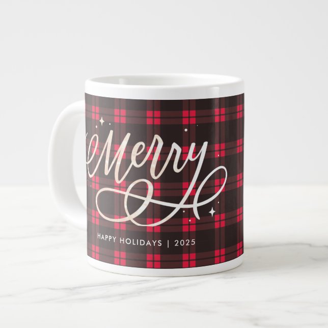 Guld Script Sparkly Merry Helgdag Play Photo Gift Jumbo Mugg (Framsida vänster)