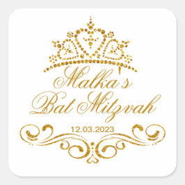 Guld scrollsar, Tiara Bat mitzvah Logotyp Fyrkantigt Klistermärke