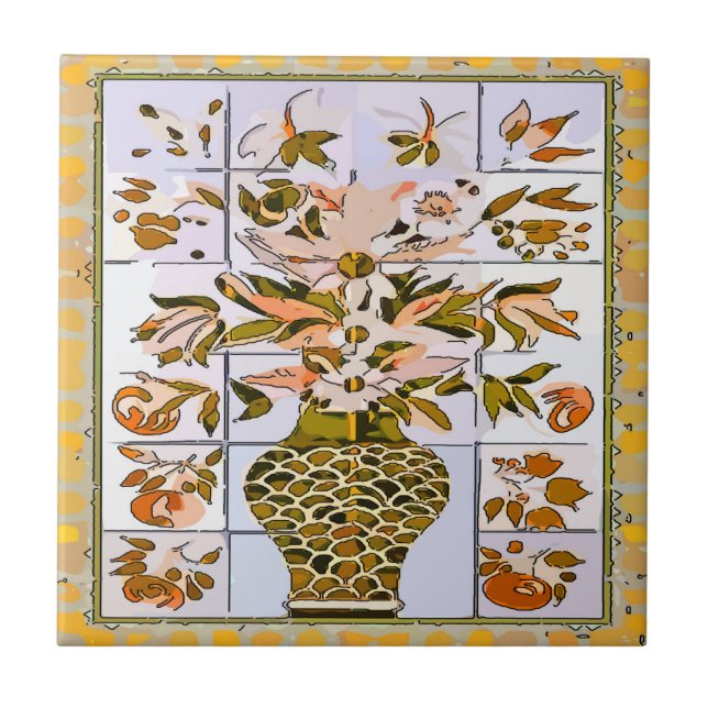 Guld Se blommande Vas-platsens bollplankorg Kakelplatta (Framsidan)