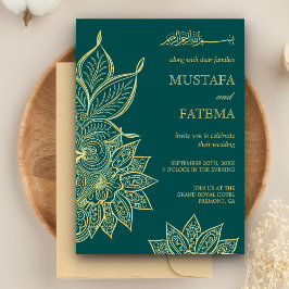 Guld Sea Grönt Mehendi Henna Islamic Bröllop Inbjudningar