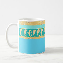 Guld Sea Horse med Aqua och Turquise Rand Kaffemugg