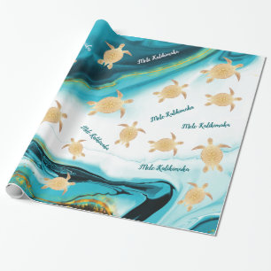 Guld Sea Turtles Bläck Turquise Mele Kalikimaka Presentpapper