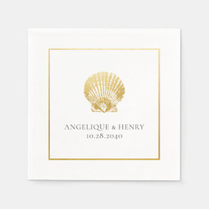 Guld Seashell-anpassade namn Beach Wedding Pappersservett