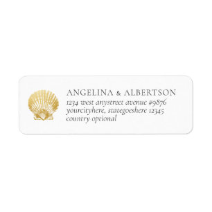 Guld Seashell Elegant Beach Returadress Sticker Etikett