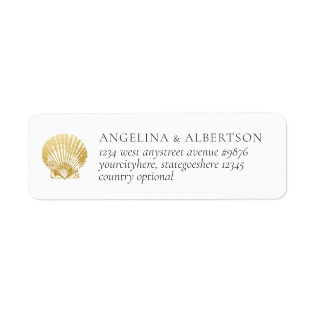 Guld Seashell Elegant Beach Returadress Sticker Returadress Etikett (Framsidan)