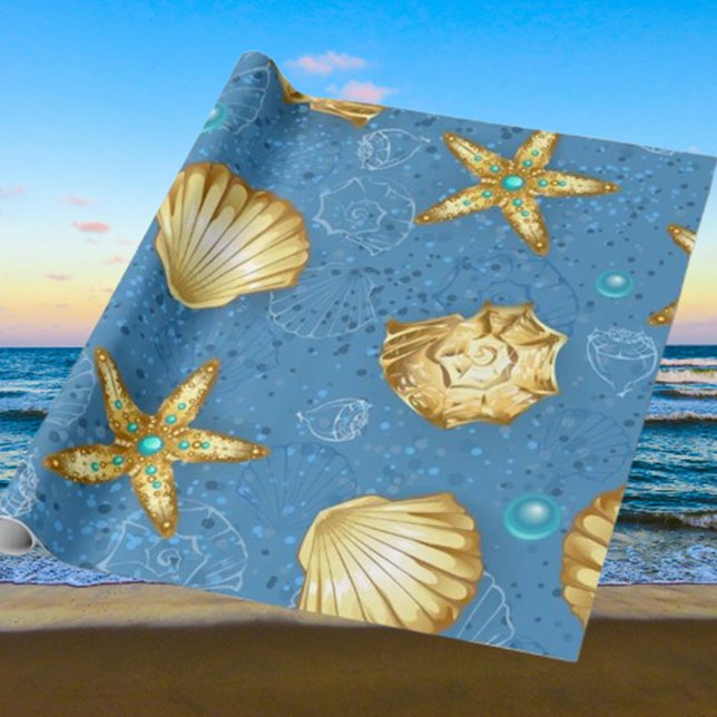 Guld Seashells Presentpapper (Stunning Coastal Craft Supplies)