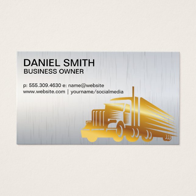 Guld Semi Fordon | Drivrutin för Lastbil Visitkort (Framsidan)