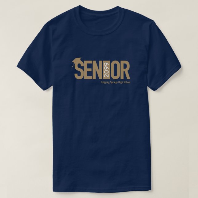 Guld SENIOR med Studentmössa T Shirt (Design framsida)