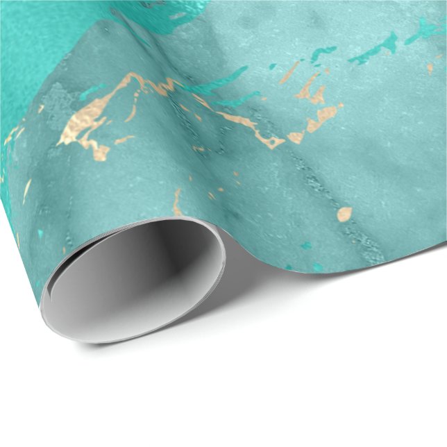 Guld Sepia Aqua Marble Sone Metallic Strokes Presentpapper (Rullad Hörn)