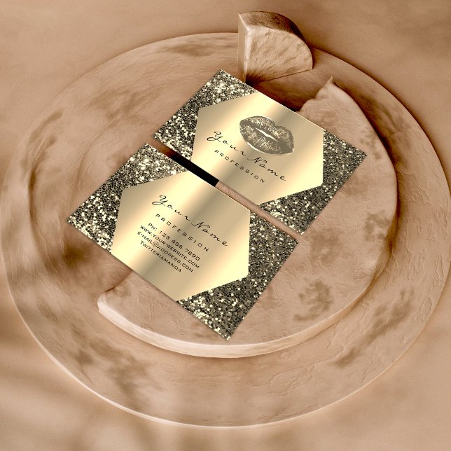 Guld Sepia Glitter Makeup Artist Kiss Läppar Frame Visitkort (Skapare uppladdad)