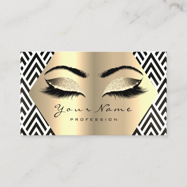 Guld Sepia Glitter Makeup Artist Lash Black White Visitkort (Framsida)