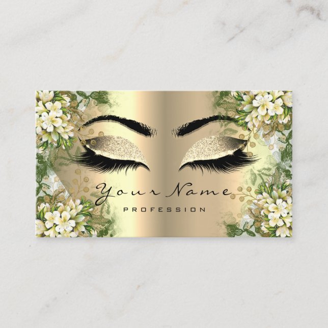 Guld Sepia Glitter Makeup Artist Lash Blommigt Visitkort (Framsida)