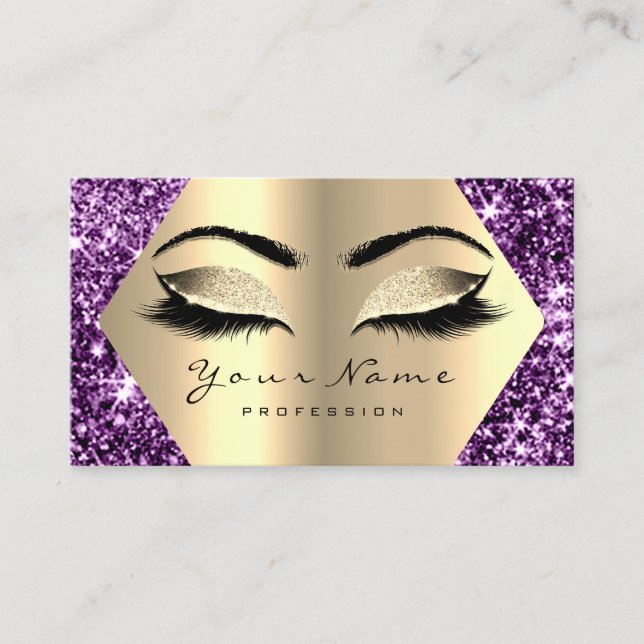 Guld Sepia Glitter Makeup Artist Lash Lila Visitkort (Framsida)