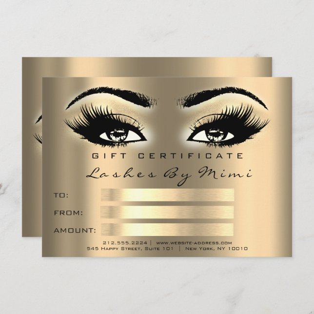 Guld Sepia Lash Makeup Artist Certificate Gift Inbjudningar (Fram/baksida)