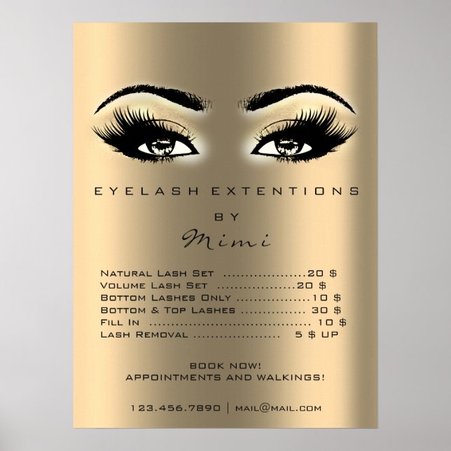 Guld Sepia Makeup Artist Öga Lash Pris List Poster (Framsidan)