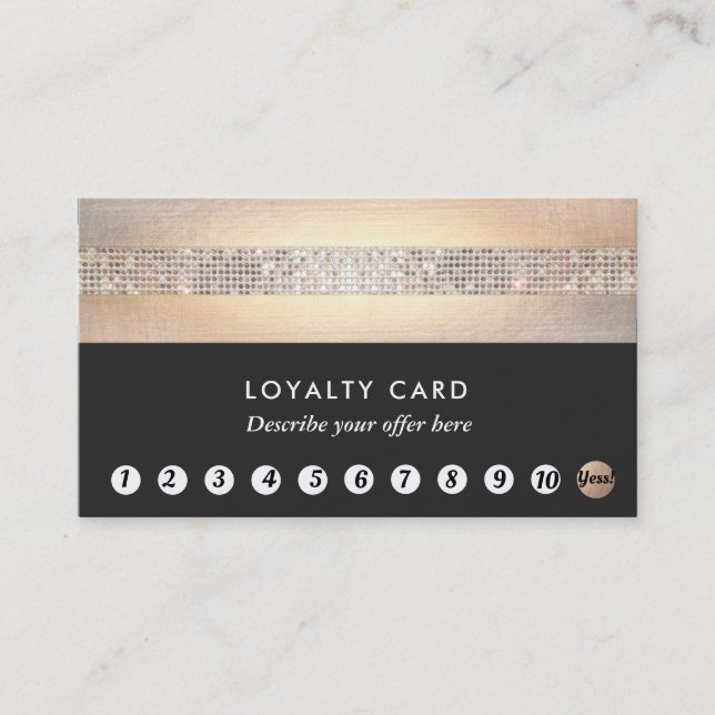Guld Sequin Black Loyalty 10 Slår Beauty Salon Lojalitetskort (Framsida)