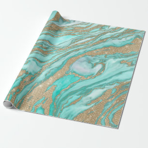Guld Sequin Glitter Teal Smoky Marble Presentpapper