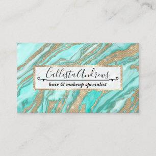 Guld Sequin Glitter Teal Smoky Marble Visitkort