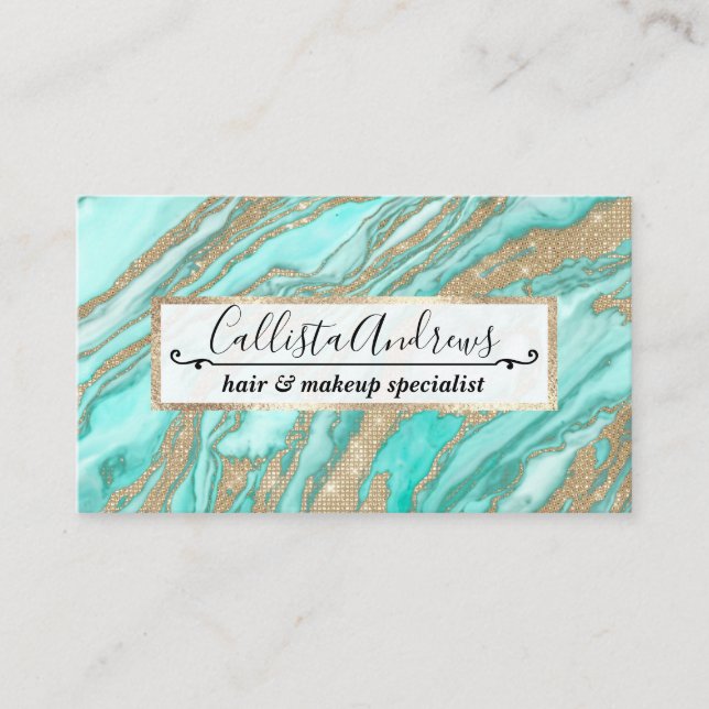 Guld Sequin Glitter Teal Smoky Marble Visitkort (Framsida)