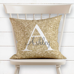 Guld Sequin Gnistra Monogram Namn Kudde