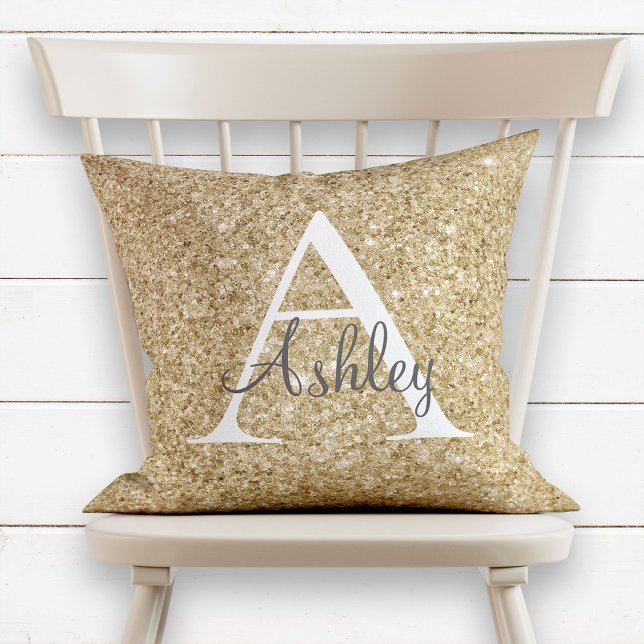 Guld Sequin Gnistra Monogram Namn Kudde (Skapare uppladdad)