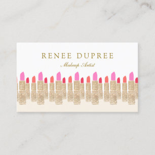 Guld Sequin Lipstick Makeup Artist Beauty Salon 5 Visitkort